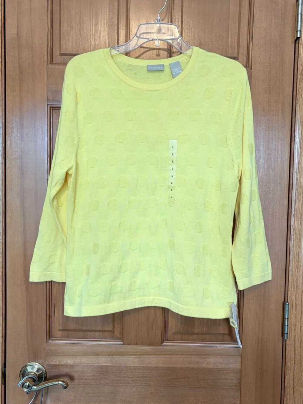 Field Gear Vintage 90s Yellow 3/4 Sleeve Polka Dot Knit Top Sweater Large NWT